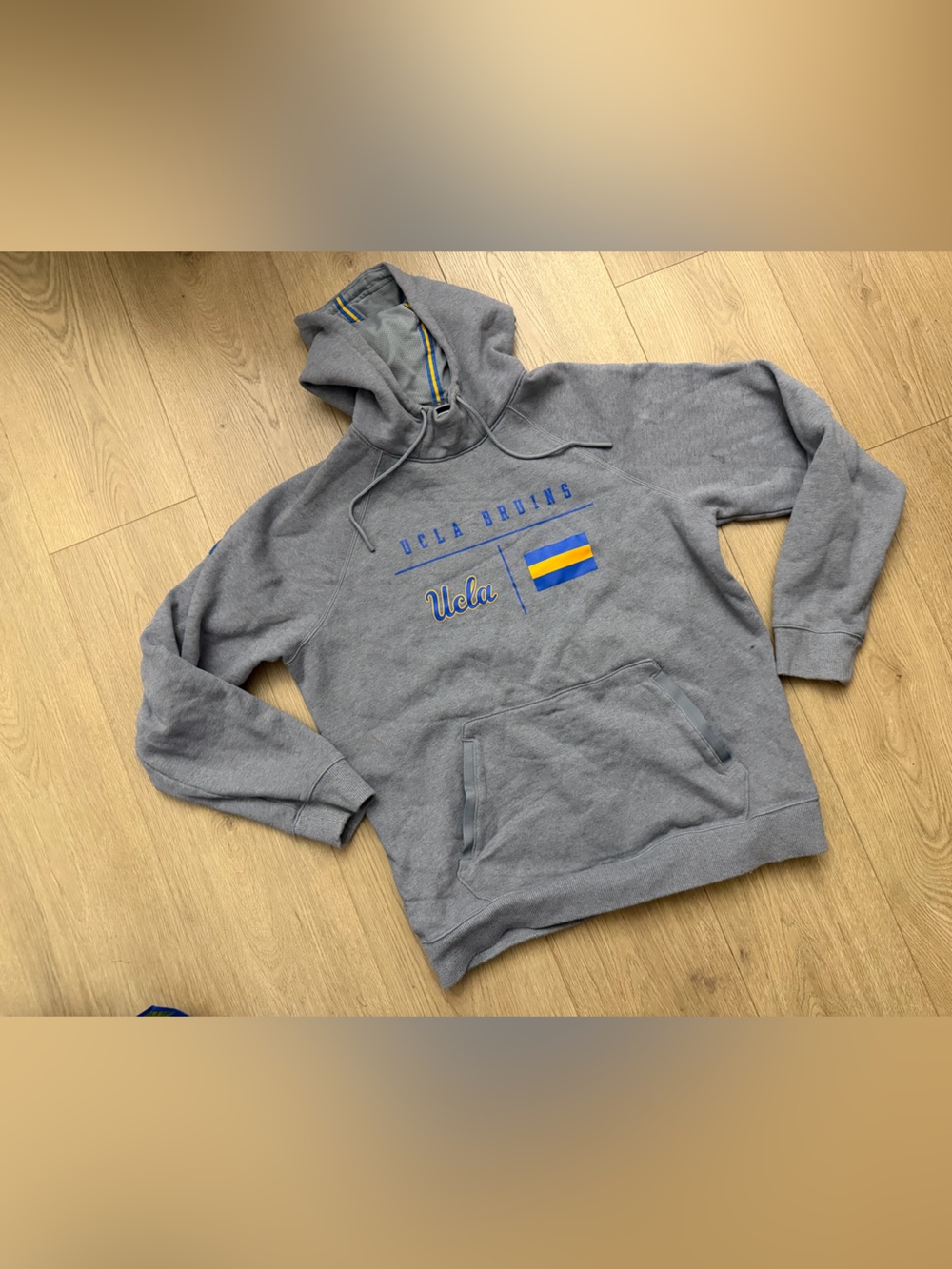 Under Armour Gray Hoodie with Blue & Gold Stripe Accent